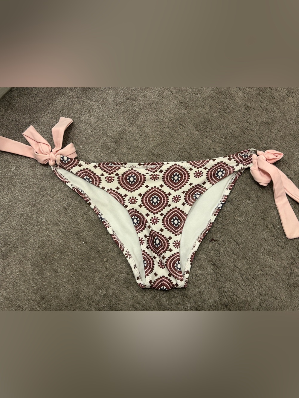 Patterned Tie-Side Bikini Bottoms in Blush and Burgundy